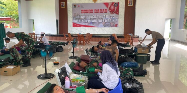 Pelaksanaan Donor Darah Dalam Rangka HUT Batalyon Infantri 7 Ke 23 Tahun 2026