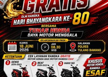 Meriahkan Hut Bhayangkara Ke-80, Polres Tulang Bawang Hadirkan Servis Dan Ganti Oli Gratis Bersama Tunas Honda