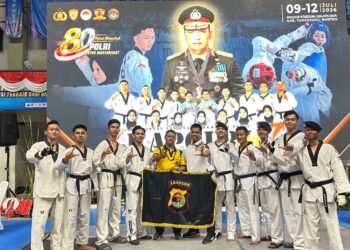 Polda Lampung berhasil sabet 10 medali di kejuaraan nasional Taekwondo Kapolri Cup 7 tahun 2026