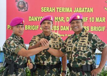 Danbrigif 4 Mar/BS Pimpin Sertijab Empat Jabatan Strategis di Lingkungan Brigif 4 Mar/BS