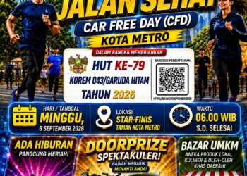 HUT ke-79 Korem 043/Garuda Hitam, Senam dan Jalan Sehat Digelar di Taman Kota Metro