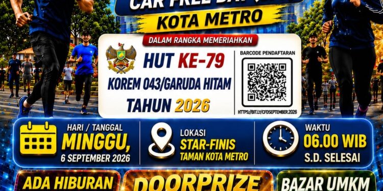 HUT ke-79 Korem 043/Garuda Hitam, Senam dan Jalan Sehat Digelar di Taman Kota Metro