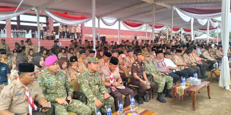 Danramil 421-09/TJB menghadiri Kegiatan Apel Besar Hari Pramuka ke-65 Digelar di Bumi Perkemahan Kotabaru Lampung Selatan