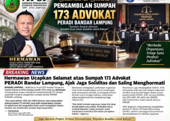 Hermawan Ucapkan Selamat atas Sumpah 173 Advokat PERADI Bandar Lampung: Jaga Soliditas dan Kehormatan Profesi