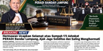 Hermawan Ucapkan Selamat atas Sumpah 173 Advokat PERADI Bandar Lampung: Jaga Soliditas dan Kehormatan Profesi